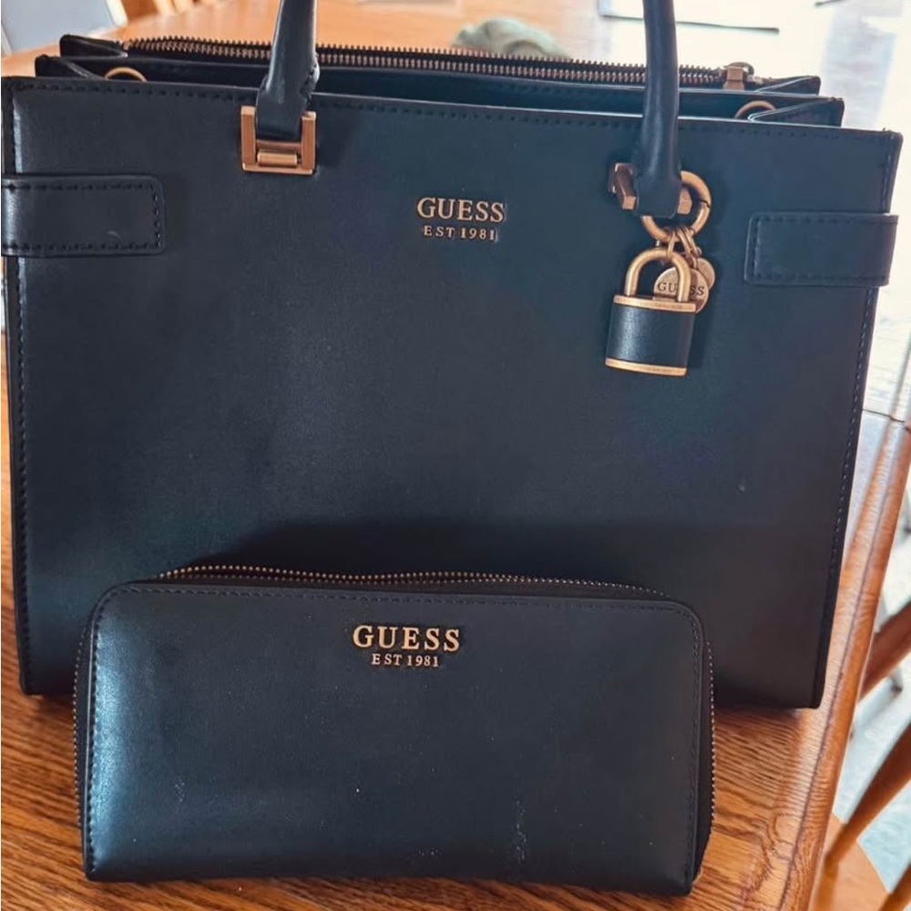 GUESS Black Satchel and Wallet Set